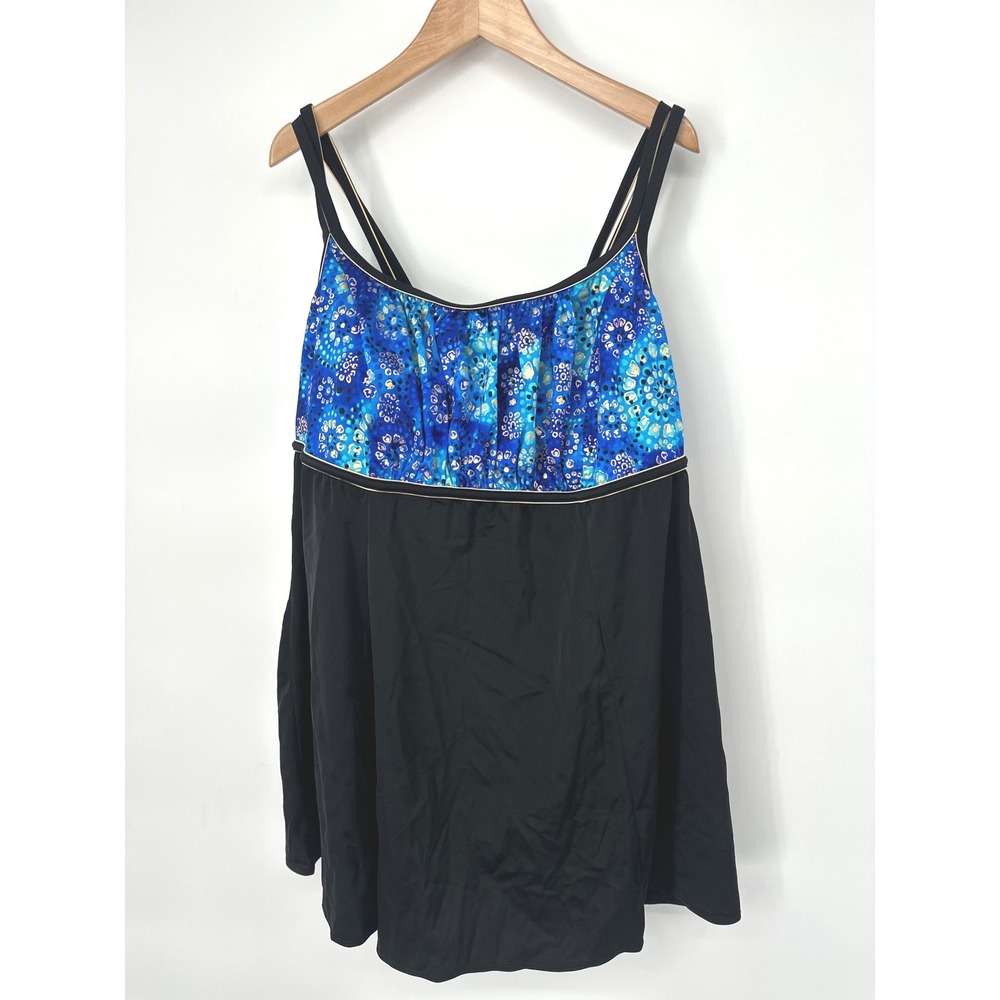 Studio Works Swim Dress Women 20W Black Blue Floral Gold Modest Swimsuit